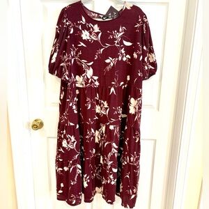 Ava & Viv Burgundy Floral Midi Dress